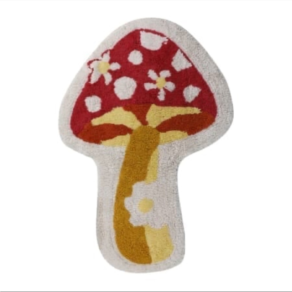 Mushroom Shaped Rug with Red and Yellow Accents